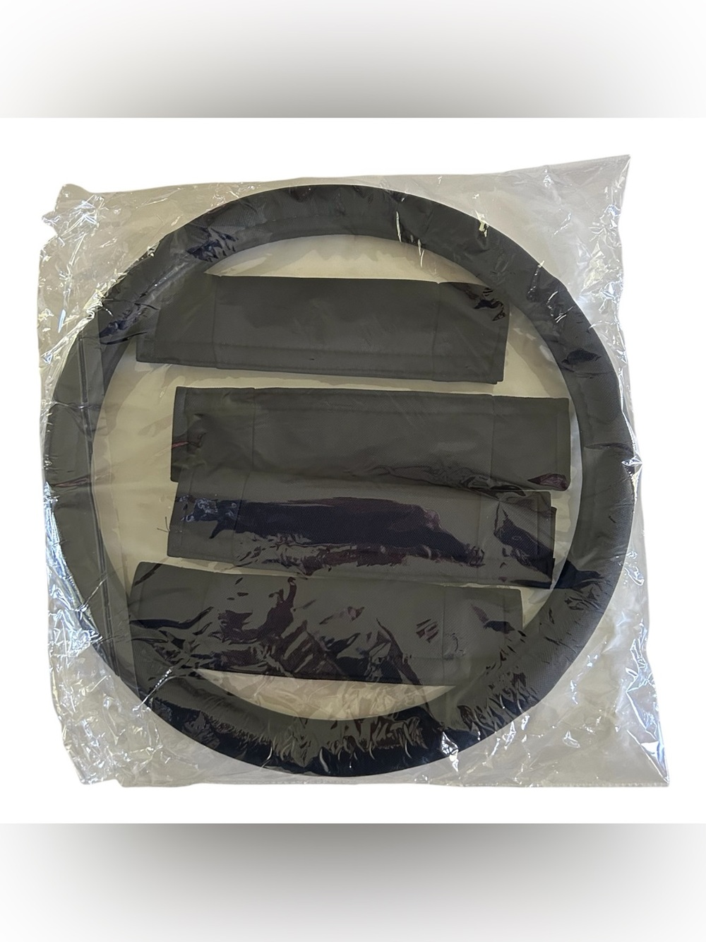 Black Steering Wheel Cover & Seat Belt Pads Set